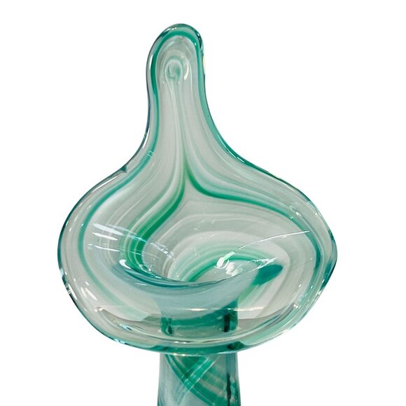 Vtg Handblown Art Glass Vase Jack In the Pulpit Unique Swirl Design Green 8.5" - Picture 3 of 5